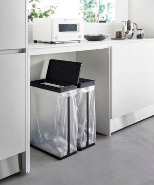 tower スリム蓋付き分別ゴミ袋ホルダー タワー 45L 横開き 2個組 ブラック ブラック