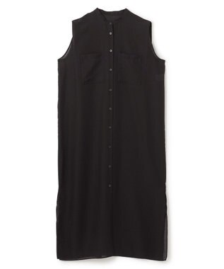 UNFILO シアーサテン ロングシャツワンピース ブラック