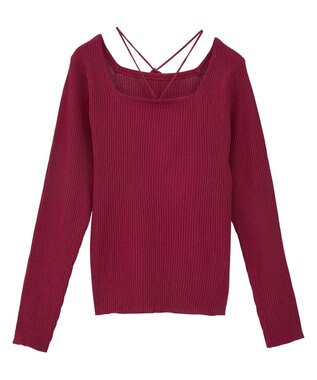 earth music&ecology 【洗濯機洗い可】スクエアホルターネックリブプルオーバー Bordeaux