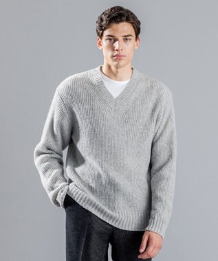 JOSEPH HOMME エクストラファインブークレ　Vネックニット ライトグレー系