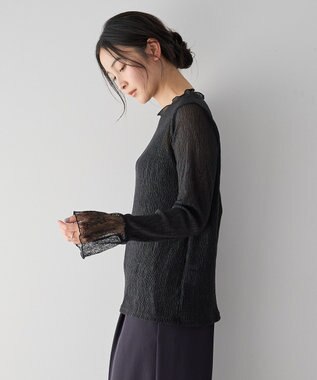 YECCA VECCA 袖レースシアートップス Black