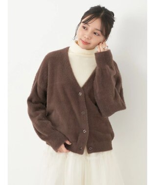 earth music&ecology ミニシャギーＶネックカーディガン Brown