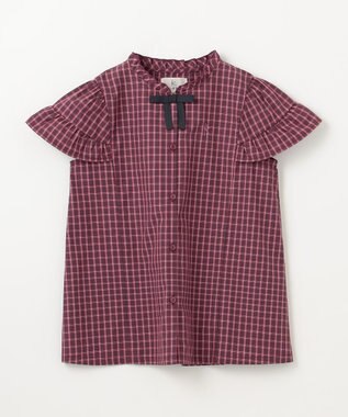 組曲 KIDS 【150-160㎝】チェックラッフル ブラウス ラズベリー系3