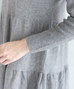 Tiaclasse L 【洗える】大人華やぐ2段ティアードニットチュニック グレー
