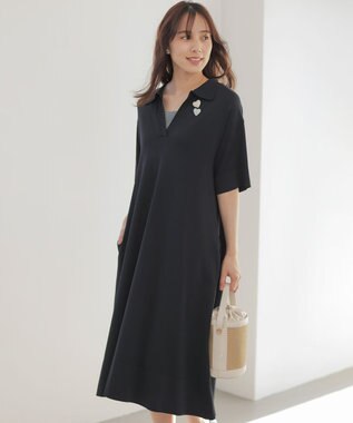 組曲 クリアストレッチスキッパーニット ワンピース ブラック系