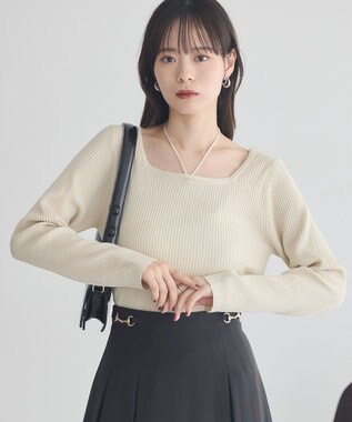 earth music&ecology 【洗濯機洗い可】スクエアホルターネックリブプルオーバー Ivory