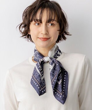 23区 manipuri  バルーンバンダナプリント シルク スカーフ ネイビー系