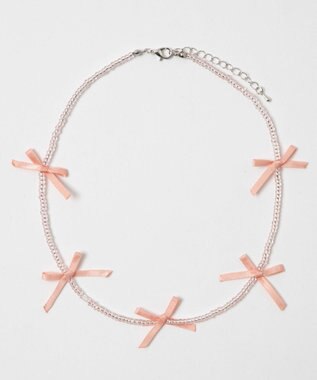 WEGO Lビーズサテンリボンネックレス ライトピンク