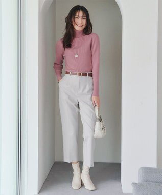 Tiaclasse L 【新色追加・洗える】リブタートルニット ピンク