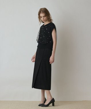 GRACE CONTINENTAL チュール刺繍ニットトップ ブラック