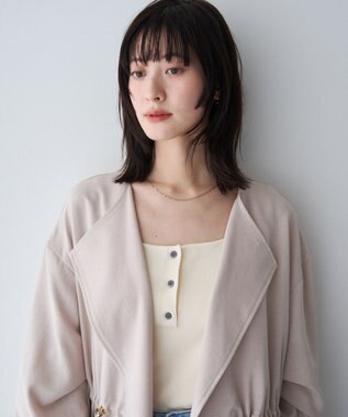 YECCA VECCA ノーカラーラペルロングコート Gray Beige