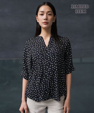 ICB 【WEB限定】BackSatinAmunzen 5分袖キーネックブラウス