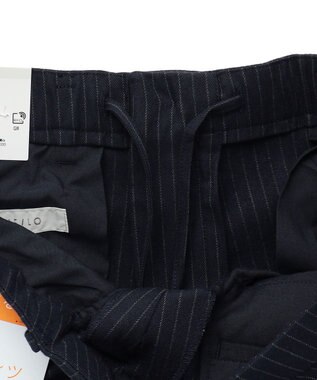 UNFILO MENS 【OCEANS 雑誌・web・YouTube 掲載】FLANNEL TOUCH 機能美パンツ スリム ネイビーストライプ