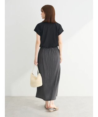 Green Parks プリーツドッキングフレンチワンピース Dark Gray