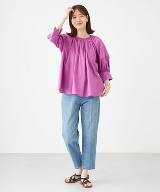 SHARE PARK LADIES コットンサテンランタンスリーブブラウス パープル系