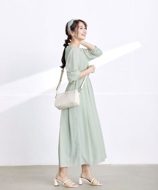 Tiaclasse 【洗える】シャーリングパフスリーブシアーワンピース ミント