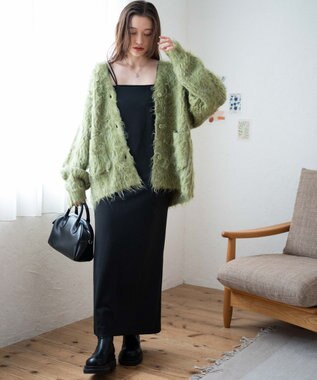 WEGO 【軽量】ブラッシュニットBIGカーディガン グリーン