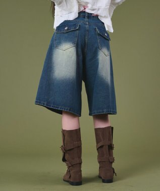 バックフラップポケットデニムハーフパンツ