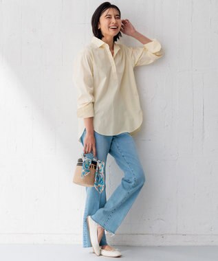 23区 【Oggi4月号掲載/洗える】CANCLINI スキッパー シャツ [WEB限定]レモンイエローストライプ