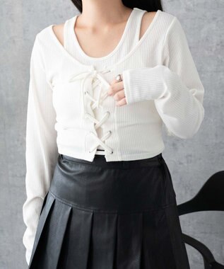 WEGO レイヤードレースアップ長袖トップス ホワイト