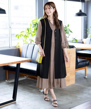 Tiaclasse L 【洗える】ジレワンピース ブラック