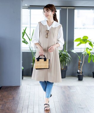 Tiaclasse L 【洗える】ジレワンピース グレージュ