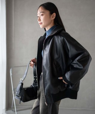 WEGO ヴィンテージライクFレザーRVブルゾン ブラック