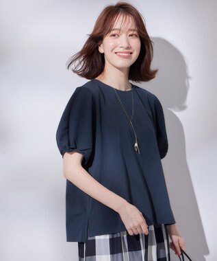 ANY L 【吸水速乾/UVケア】ミニサッカーコンビ袖ボリュームカットソー ネイビー