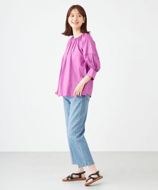 SHARE PARK LADIES コットンサテンランタンスリーブブラウス パープル系