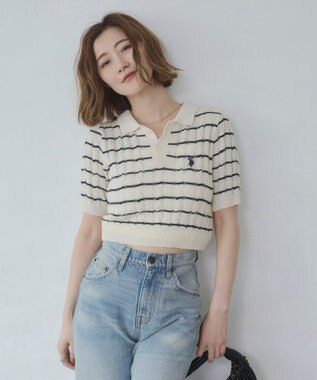 WEGO 別注USPOLO　ケーブルニットポロ ホワイトボーダー