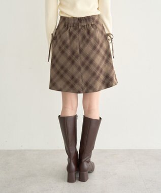 earth music&ecology サイドレースアップミニスカート Check Brown