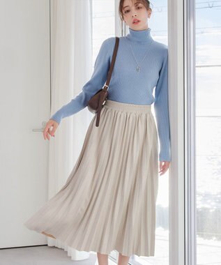 Tiaclasse L 【新色追加・洗える】リブタートルニット サックス