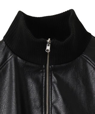 WEGO ヴィンテージライクFレザーRVブルゾン ブラック