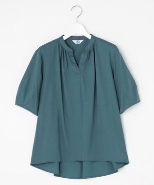 J.PRESS LADIES 【接触冷感】プレーティングジャージー ペプラム カットソー シーブルー系