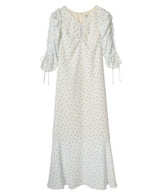 earth music&ecology 袖ドロストフラワーワンピース Light Blue