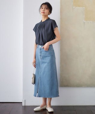 ANY 【洗濯機可能/ストレッチ】フロントスリットデニムスカート ライトインディゴ