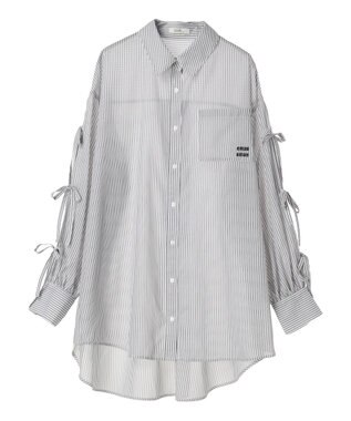 earth music&ecology 袖スリットリボンロングシャツ Gray