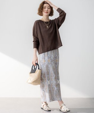 23区 【洗える】ピュアリネン ワイド ニット ダークブラウン系