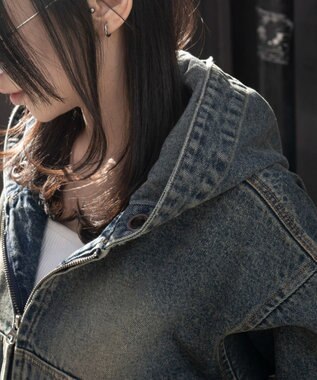 WEGO デニムショートフードブルゾン デニム中濃加工色