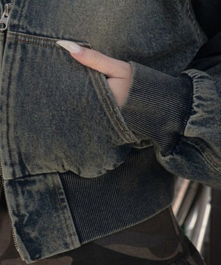 WEGO デニムショートフードブルゾン デニム中濃加工色