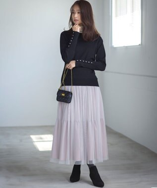 組曲 【WEB限定色あり】ELENA タートルネック ニット ブラック×オフ系1