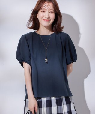 ANY L 【吸水速乾/UVケア】ミニサッカーコンビ袖ボリュームカットソー ネイビー