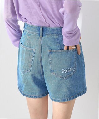earth music&ecology フリンジロゴデニムショートパンツ Indigo
