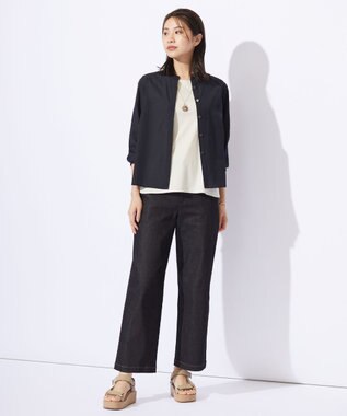 J.PRESS LADIES S 【洗える】ハイパワーデニムツイル ワイド パンツ ブラック系