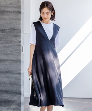 組曲 L 【WEB限定・シワになりにくい】ジェシーツイル ジャンパースカート ブラック系