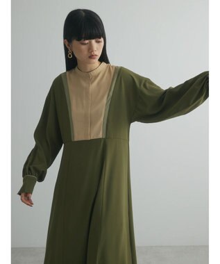 Green Parks armonia．配色パターンワンピース Khaki