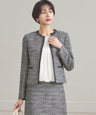 23区 【セットアップ対応】ライトシャインツイード ノーカラージャケット