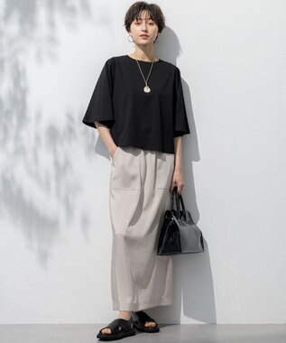 23区 L 【洗える】ハイエンド フレアスリーブ Tシャツ ブラック系