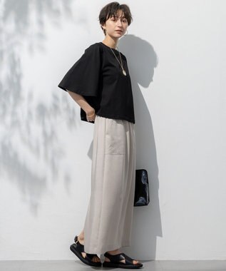 23区 L 【洗える】ハイエンド フレアスリーブ Tシャツ ブラック系