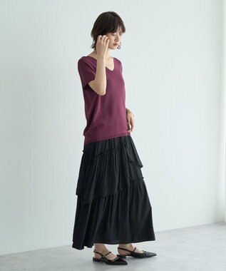 YECCA VECCA アシンメトリーラッフルスカート Black